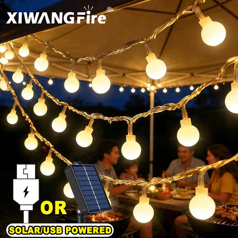 Outdoor Lighting For Garden - Lampu String Tenaga Surya/USB/Baterai 3-10M, Bola