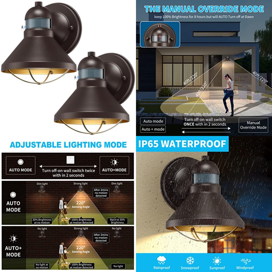 Outdoor Lighting Sconce - 2 Paket Lampu Dinding LED Sensor