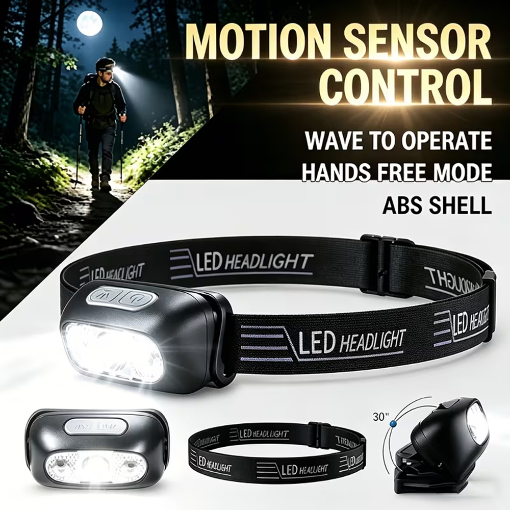 Outdoor Lighting With Sensor - Lampu Kepala Ultra Terang Portabel LED